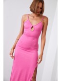 Smooth maxi dress on straps with a slit, pink 110570 - Online store - Boutique